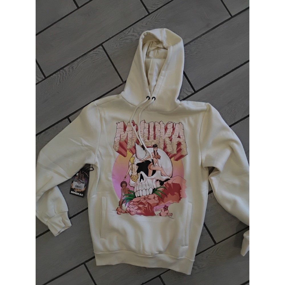 Mishka NYC Skull Graphic Hoodie Cream Off White Mens Small Streetwear NWT